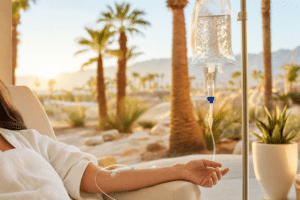 IV hydration therapy drip in a sunny Coachella Valley desert setting