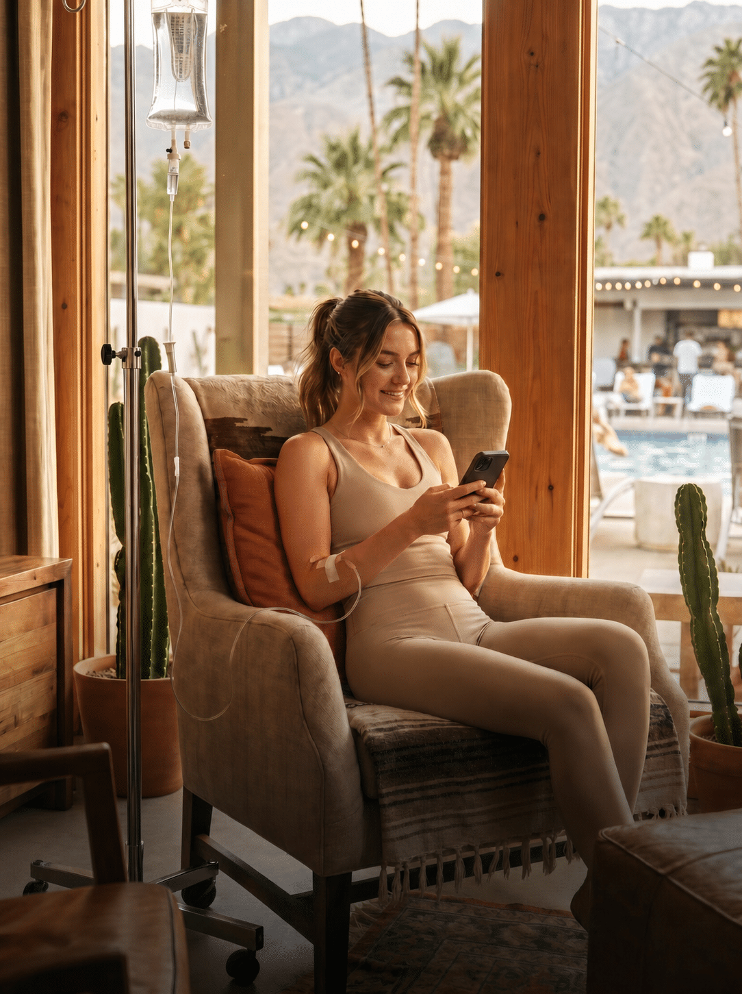 Woman relaxing during an IV vitamin infusion at PS Vitamin Infusions in Palm Springs